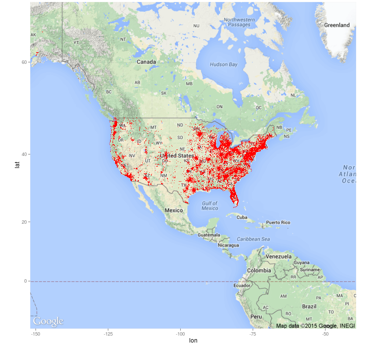 60k geocoded points on the US map