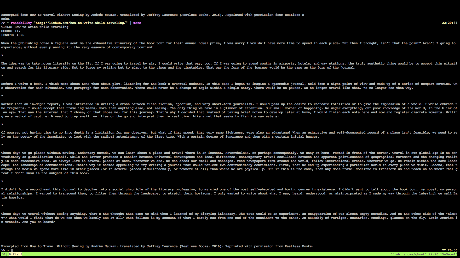 Read using the terminal