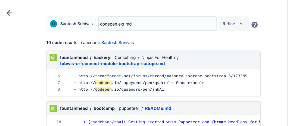 Searching commits across repos for particular text